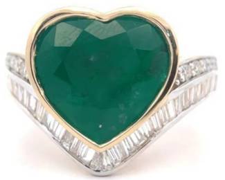 Gady Shemesh 7.86 Carat Natural Emerald & Natural Diamond Ring in 14K Yellow & White Gold