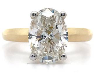 3 Carat Diamond Oval Solitaire Knife-Edge Ring in 14k Yellow Gold