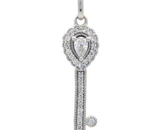 0.33 Carat Natural Diamond Key Pendant Necklace in 14k White Gold