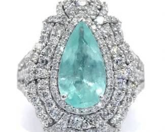 Oscar Friedman 3.82 Carat Natural Paraiba Tourmaline & Natural Diamond Ring in Platinum