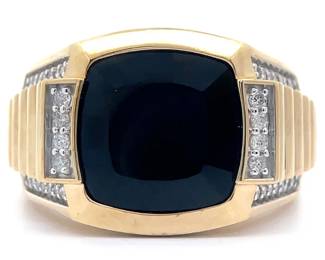 Gent's 0.25 Carat Natural Diamond & Onyx Tablet Ring in 14k Gold