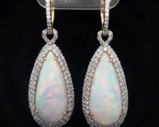 Kristian Olsen 14.75 Carat Natural Opal & Natural Diamond Earrings in 14K Yellow Gold