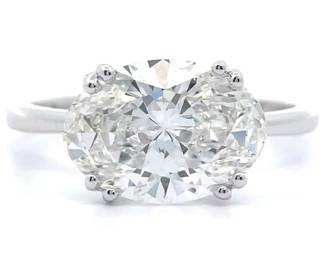 5 Carat Diamond East-West Oval Solitaire Ring in 14k White Gold