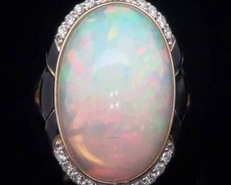 Kristian Olsen 15.53 Carat Natural Opal & Natural Diamond Ring in 14K Yellow Gold
