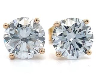 3.05 Carat Diamond 4-Prong Martini Solitaire Stud Earrings in 14k Yellow Gold