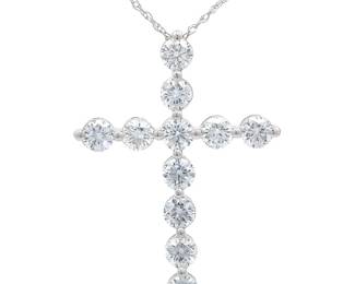 1.50 Carat Diamond Cross Pendant Necklace in 14k White Gold