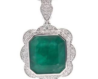 Sheffield & Son 13.90 Carat Natural Emerald & Natural Diamond Pendant in Platinum
