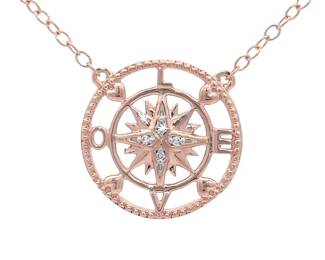 Natural Diamond Nautical Anchor of LOVE Compass Pendant Necklace