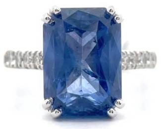 10.57 Carat Natural Sapphire & Natural Diamond Ring in 14K White Gold