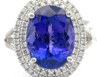 Sheffield & Son 8.20 Carat Natural Tanzanite & Natural Diamond Ring in Platinum