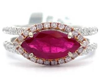 2.28 Carat Natural Burmese Ruby & Natural Diamond Ring in 18K Two-Tone Gold