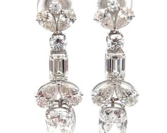 8.10 Carat Diamond Trellis Flower Linear Dangle Earrings in 14k White Gold
