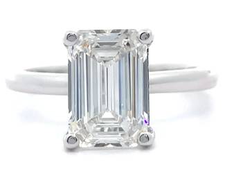 3 Carat Emerald Cut Diamond Solitaire Ring in 14k White Gold