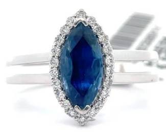 1.55 Carat Natural Sapphire & Natural Diamond Ring in Platinum