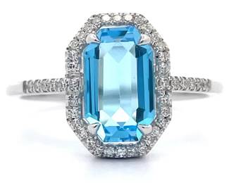 2.15 Carat Natural Blue Topaz & Natural Diamond Ring in 14k White Gold