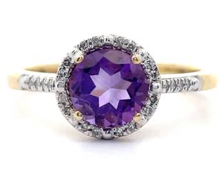 0.25 Carat Natural Amethyst & Natural Diamond Round Halo Ring in Yellow Gold
