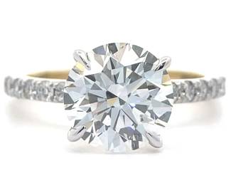 3.50 Carat Pavé Diamond Solitaire Ring in 14k Gold