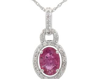 1.20 Carat Natural Ruby & Natural Diamond Halo Pendant Necklace in 14k Gold