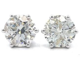 3.14 Carat Natural Diamond Stud Earrings in 14K White Gold