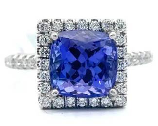 4.43 Carat Natural Bi-Color Tanzanite & Natural Diamond Ring in 18K White Gold