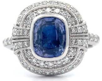 Oscar Friedman 3.12 Carat Natural Bi-Color / Color-Changing Sapphire & Natural Diamond Ring in Platinum