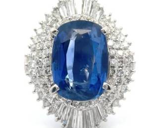 7.03 Carat Natural Ceylon Sapphire & Natural Diamond Ring in Platinum