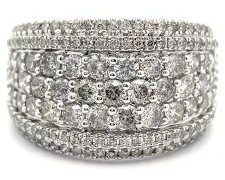2 Carat Pavé Natural Diamond Multi-Row Cluster Ring in White Gold