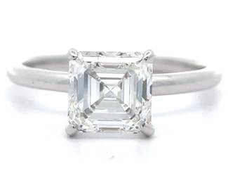 2 Carat Square Emerald Cut Diamond Solitaire Ring in 14k White Gold