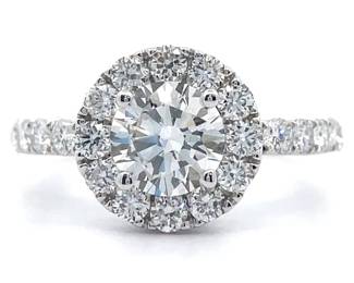 2 Carat Diamond Pavé Halo Ring in 14k White Gold