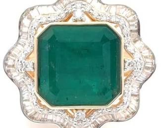 Gady Shemesh 9.54 Carat Natural Emerald & Natural Diamond Ring in 14K Yellow Gold