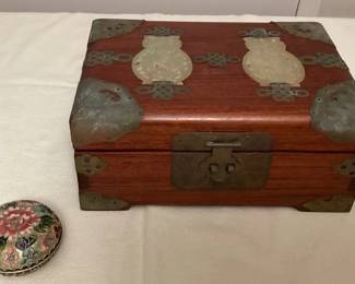 MHH066 Chinese Wooden Jewelry Box & Cloisonné Trinket Box
