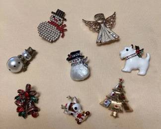 MHH049 Eight Christmas Costume Jewelry Brooches