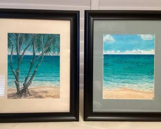 MHH123 Set Of Two Framed Pictures Of Hauula Beach By Bill Braden