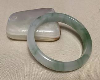MHH168 Green & White Jade Bangle Bracelet New