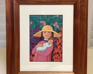 MHH119 Koa Framed Picture Of Mother & Baby By Rosalie Prussing