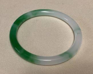 MHH171 Thin Green & White Jade Bangle Bracelet New