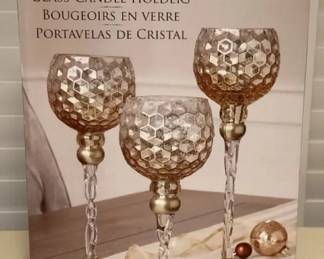 MHH106 Set Of Three Beautiful Glass Candle Holders New