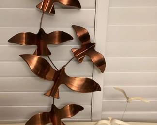 MHH141 MCM Copper Toned Metal Bird Wall Hanging & Seagull Sculpture