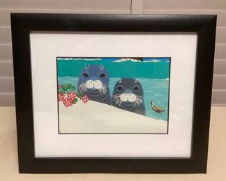 MHH116 Framed Picture Of Hawaiian Monk Seals By Rosalie Prussing