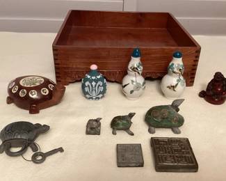 MHH032 Chinese Snuff Bottles, Nesting Turtle Stamps, Compass & More!