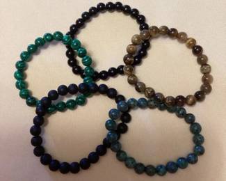 MHH045 Five Polished Stone Beaded Bracelets New