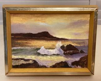 MHH125 Small Framed Original Painting Of A Diamond Head Sunrise