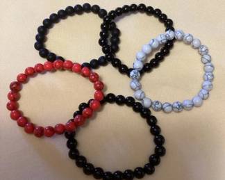 MHH046 Five Polished Stone Beaded Bracelets New