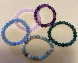 MHH047 Five Polished Stone Beaded Bracelets New