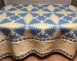 MHH058 Queen Size Yellow & Blue Handmade Quilt With Matching Pillow Shams