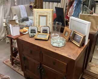 Oriental caninet, photo frames, wood guilded beveled franed 4x7 morror