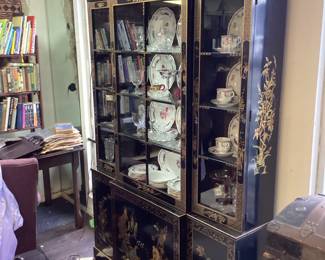 Drexel heritage china cabinet filled with Mikasa "Lorraine" china