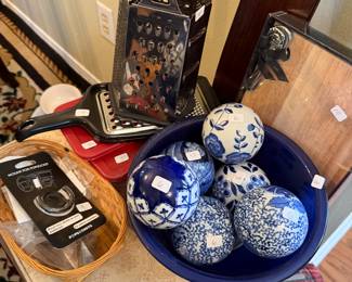 Blue and white balls $6 each