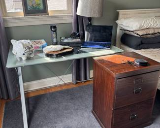 Glass top Desk,  Wood File Drawer 