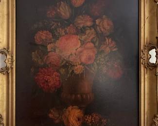 Vintage Floral Still Life Oil Painting with Ornate Frame